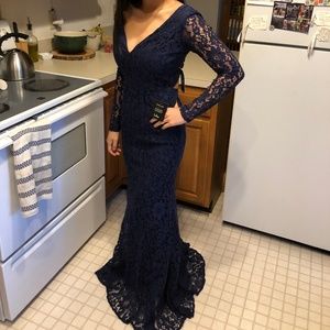 Lulus xs navy blue lace mermaid dress